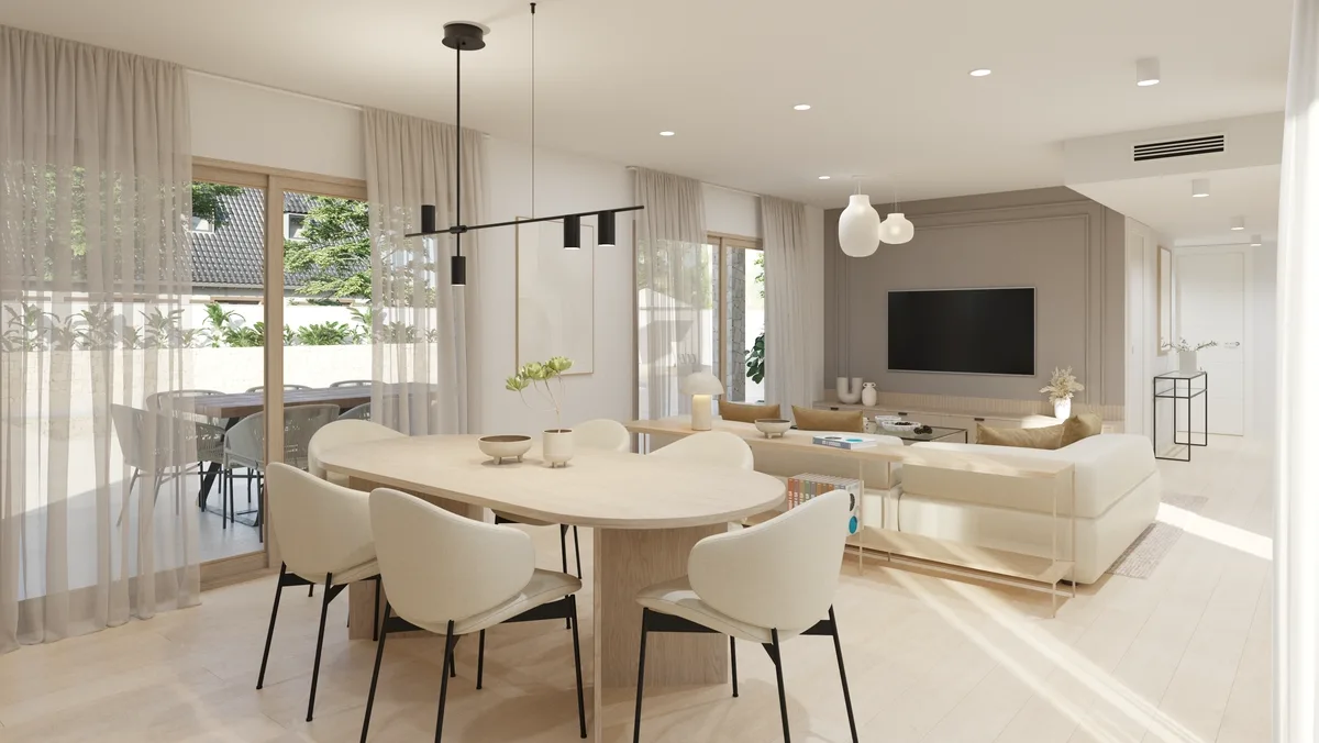 Salón, comedor y cocina integrados en un solo espacio